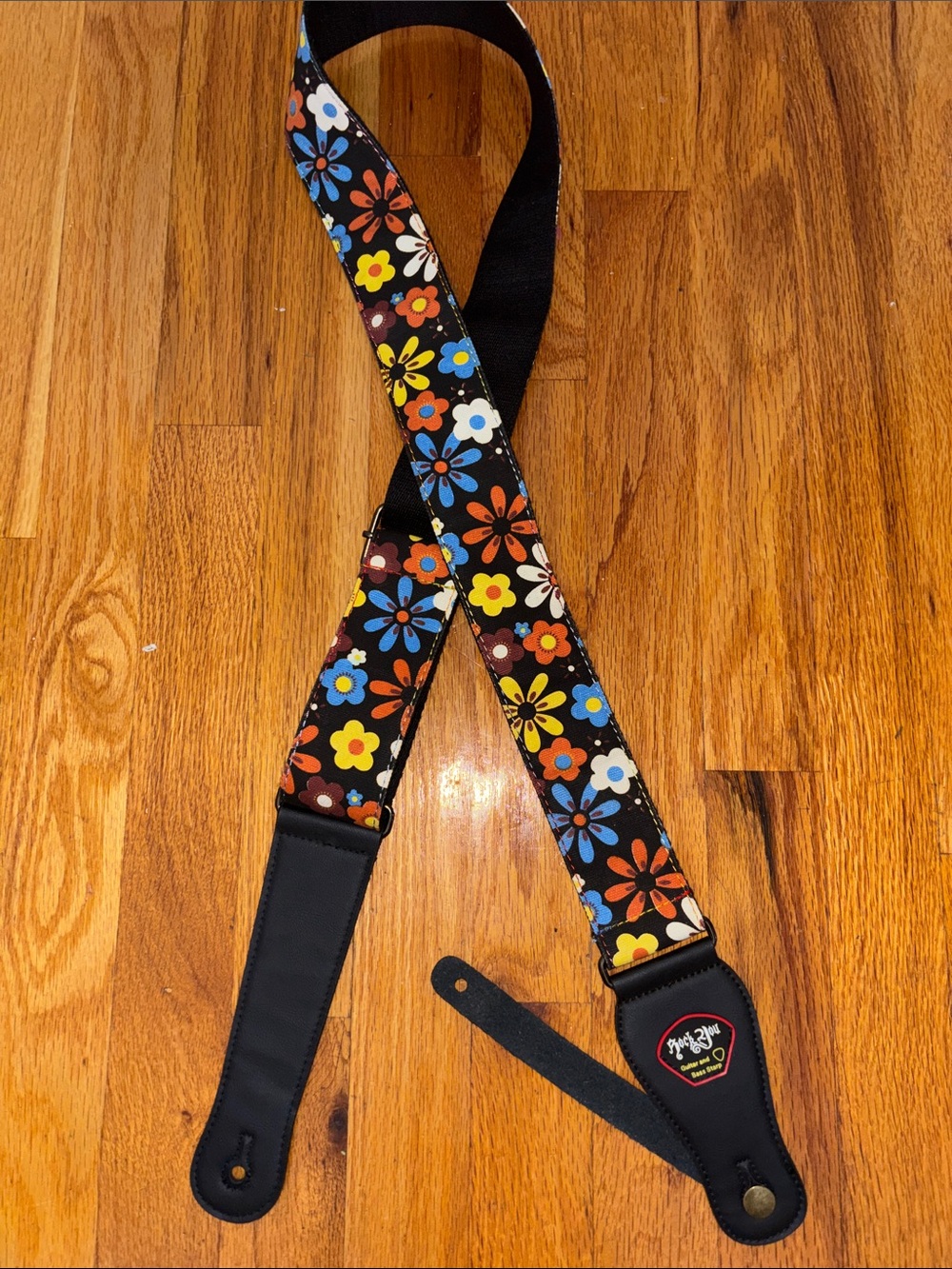 Floral Guitar Strap - Black with Multicolor Flowers